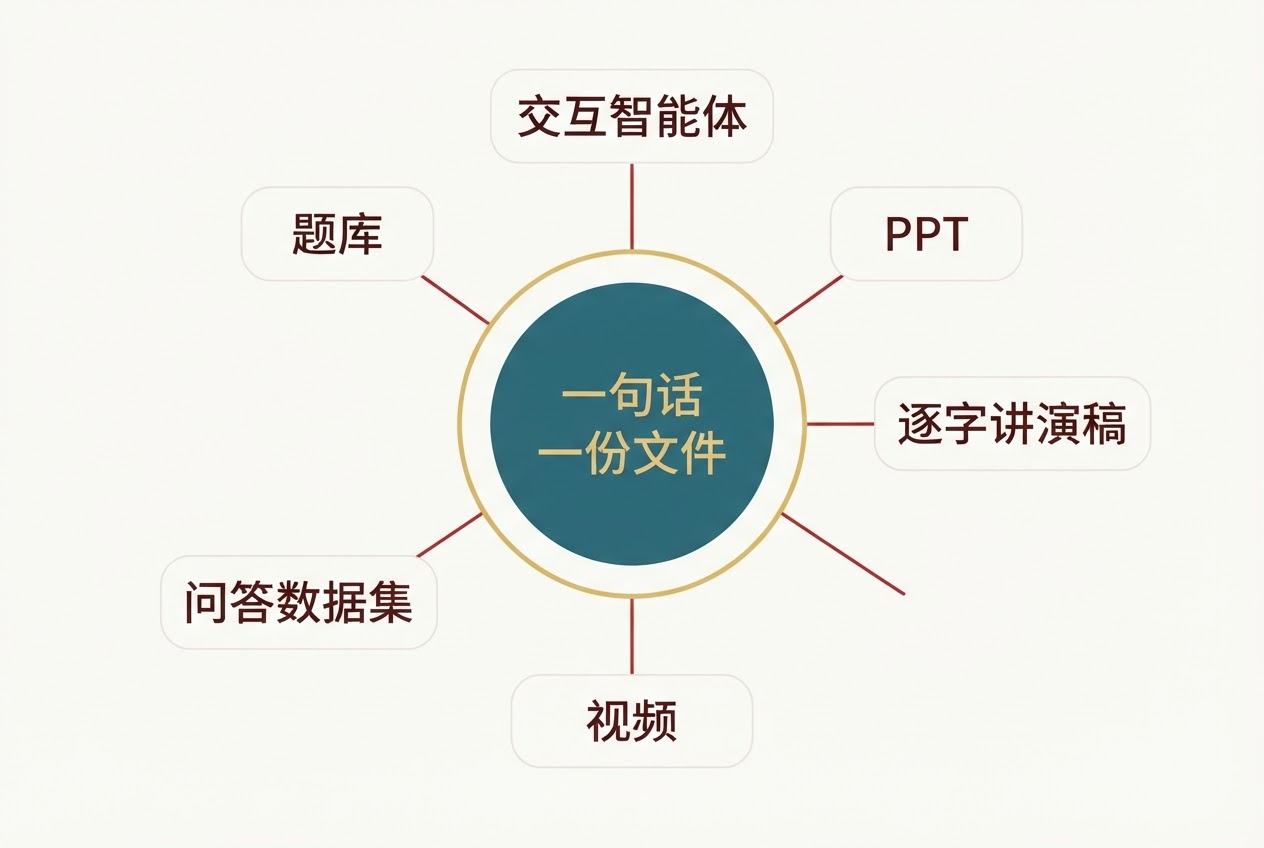 从一句话或一份文件生成课程交付物的示意图